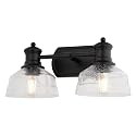 VAXCEL Beloit 2-Light 17 inch Wide Matte Black Farmhouse Bathroom Vanity Lighting Fixture, Clear Seeded Glass Shade, Dimmable, LED Compatible, Over