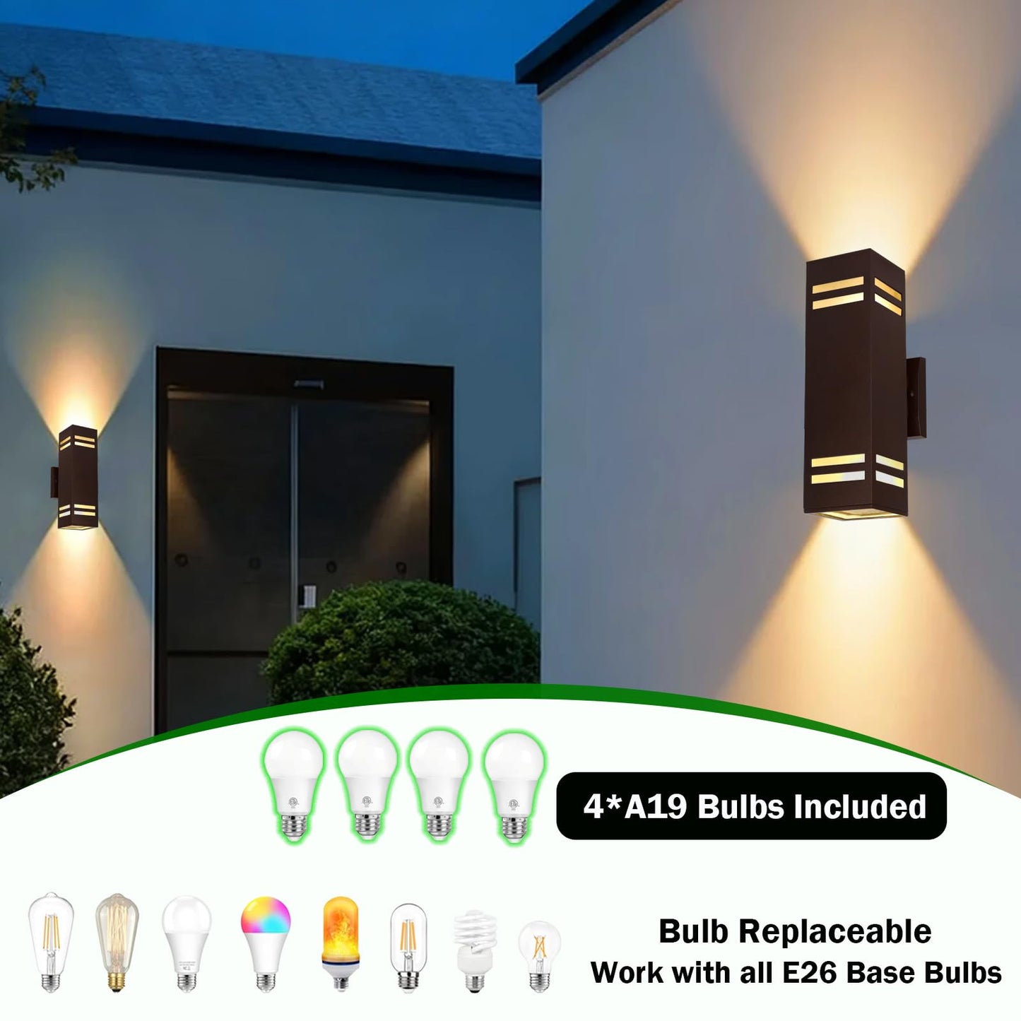 iYogaled Dusk to Dawn Outdoor Wall Light, Brown Exterior Up Down Lights Outdoor Light Fixture, Porch Lights Wall Mount 2 Pack, IP65 Aluminum Modern