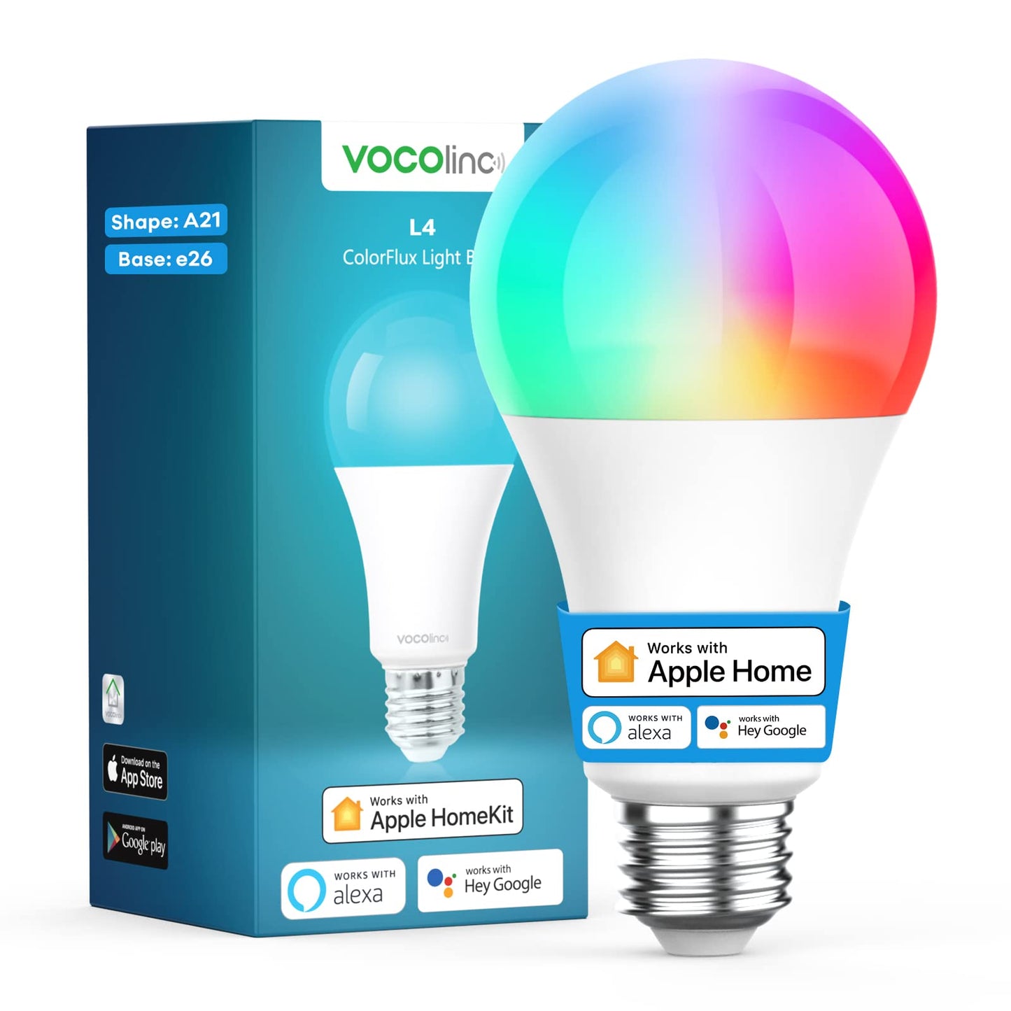VOCOlinc Smart Light Bulb Works with Apple Homekit, Alexa, Google Home, Dimmable WiFi Smart Bulbs, 850 Lumens, E26 LED Smart Bulb 60 Watt Equivalent
