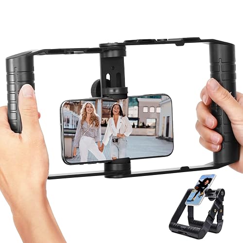 Movo SPR-20 Foldable Smartphone Video Rig Cage with Cold Shoe Mounts for Microphone or LED Light - Vlogging Mount Compatible with iPhone, Android