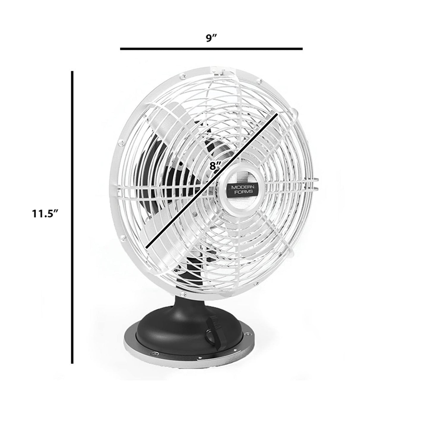 Modern Forms 9in Oscillating Plug-in Desk Fan with Three Speed Motor Control in Matte Black and Nickel Finish