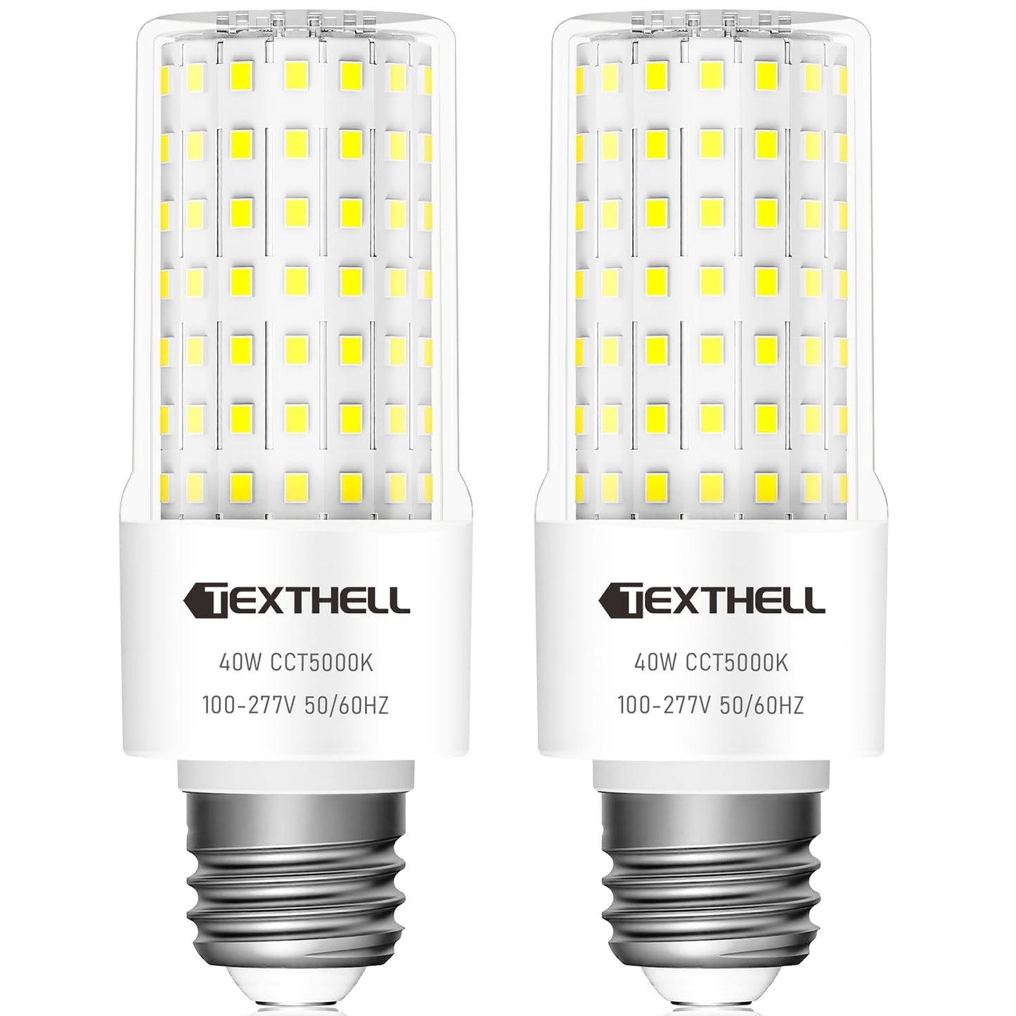 TEXTHELL LED Corn Light Bulb 40W, 5000LM 5000K Daylight White, 300W Equivalent E26/E27 Medium Base, 2-Pack High Bay Corn Bulbs for Garage Warehouse