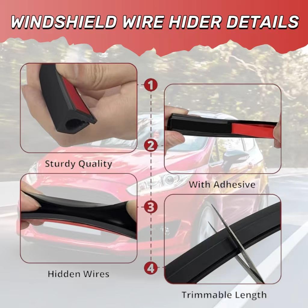 2 PC-6.56 Ft Car Cable Wire Hider with Adhesive Backing Windshield Wire Hider Universal Car Cord Concealer for Car Roof Rack Light Bar