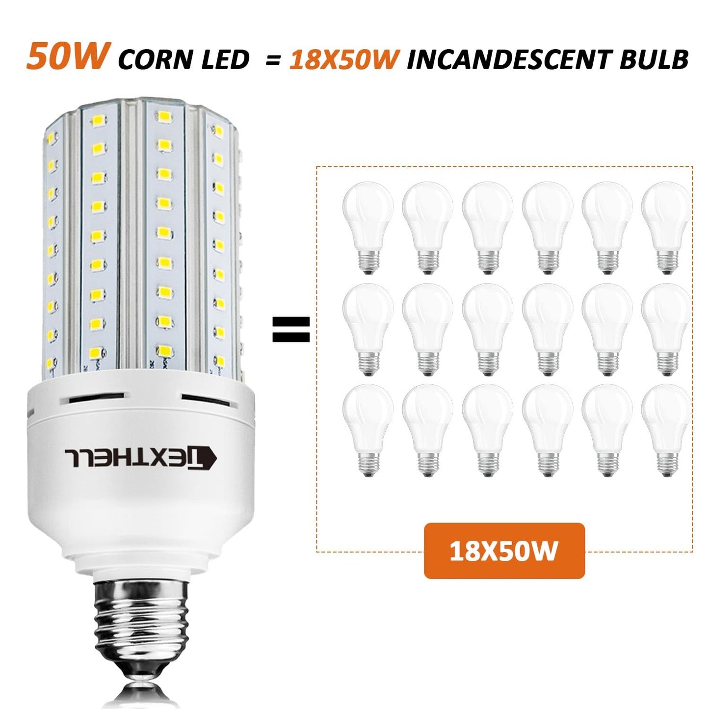 TEXTHELL Led Light Bulb 400W Equivalent 6250 Lumen 5000K E26/E27 Medium Base 50W led Bulb for Outdoor Indoor Lamp Area Garage Warehouse Workshop