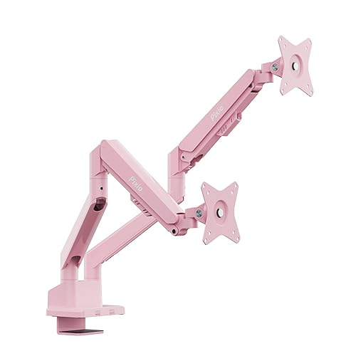 Pixio PS1D Wave Pink Dual Monitor Arm Stand Desk Mount - Fits up to 32 inches Monitors and up to 19.8lbs. VESA Compatibility and Integrated Cable