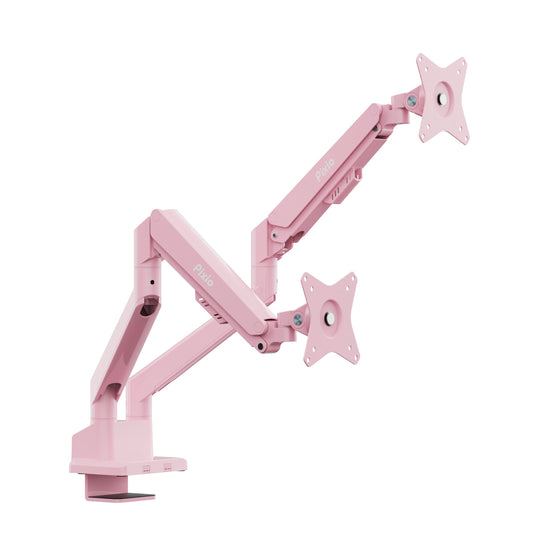 Pixio PS1D Wave Pink Dual Monitor Arm Stand Desk Mount - Fits up to 32 inches Monitors and up to 19.8lbs. VESA Compatibility and Integrated Cable