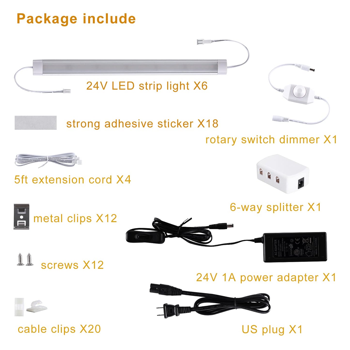 LABOREDUCER LED Under Cabinet Lighting Plug in Warm White 6 Pack,12inches Bar Dimmable Under Cabinet Lights, Under Counter Lights for Kitchen Ultra