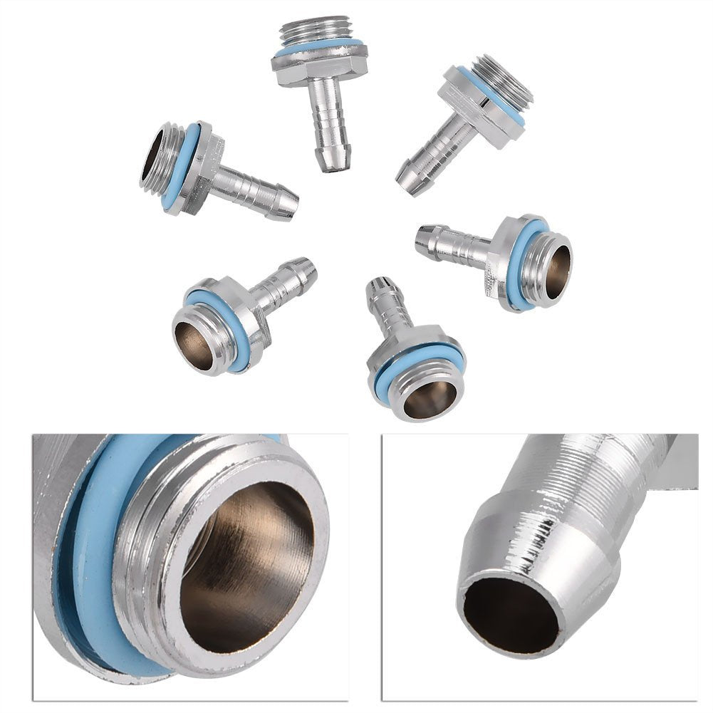 6 PCS G1/4 Thread PC Water Cooling Barb Fitting Connector, Two-Touch Fitting Tube for Computer Water Cooling System(9mm)