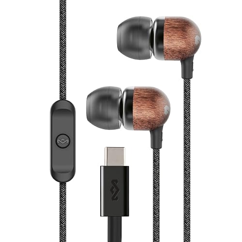 House of Marley Smile Jamaica USB-C Wired Earbuds with Microphone, in-Ear Headphones, 9.2mm Driver, Tangle-Resistant Cable, Plug-and-Play Earphones