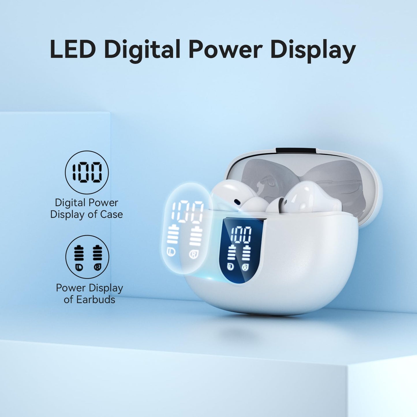 Wireless Earbuds, Bluetooth 5.3 Headphones 40Hrs Playtime Deep Bass Stereo in-Ear Earbud, LED Power Display, Call Noise Canceling Headphones with Mic