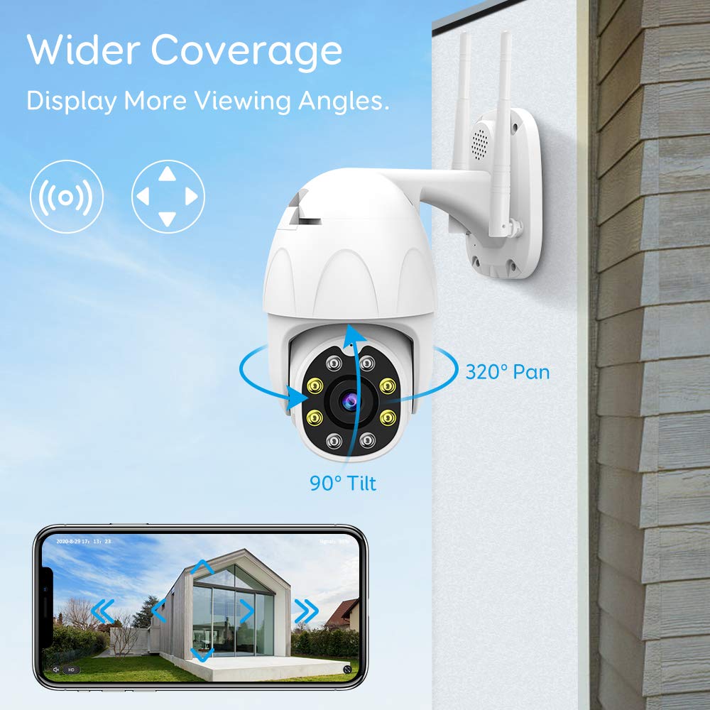 TOURALLE Security Camera Outdoor, 1080P WiFi Home Surveillance Camera with Phone App, PTZ IP Camera, Night Vision, IP65 Waterproof, 2Way Audio