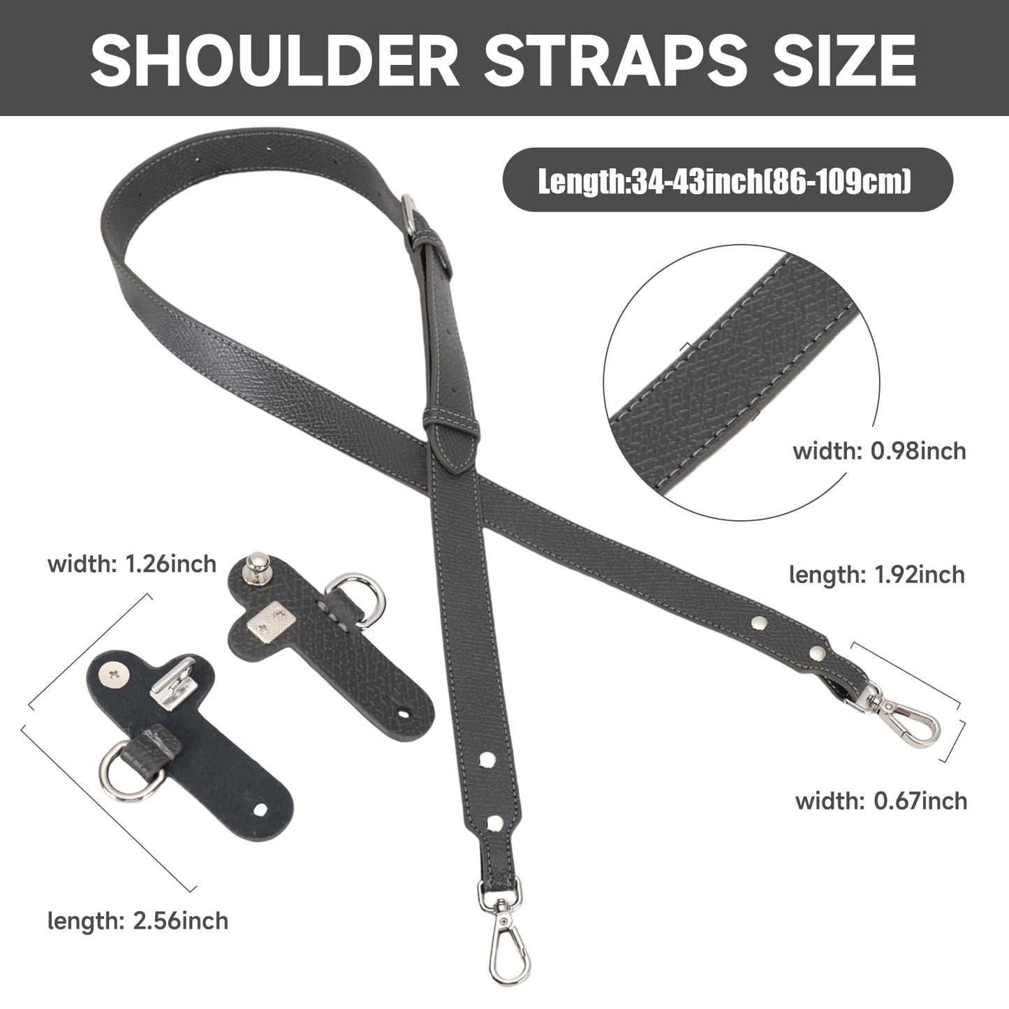 KOMHPS 2026 Purse Straps Replacement, Leather Handbag Crossbody Shoulder Strap for S/M/L Tote Bag Women(Graphite Gray)
