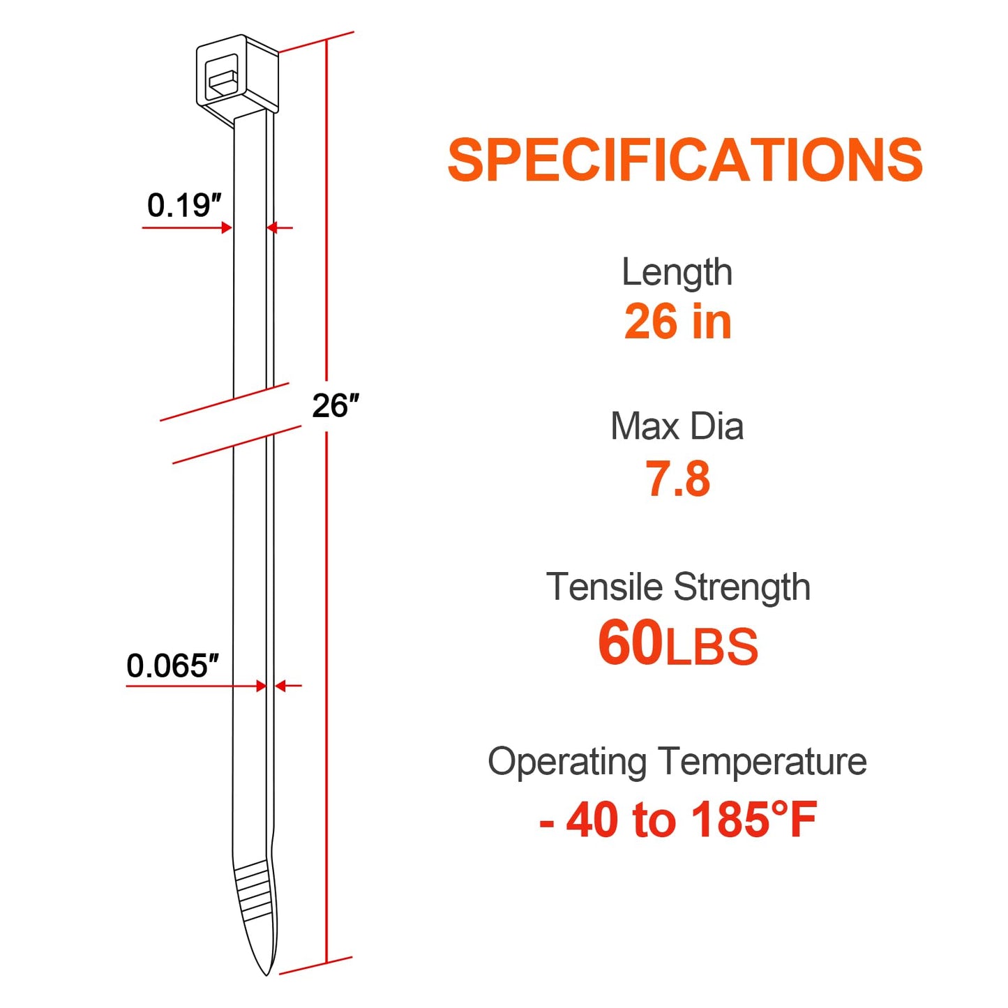 26 Inch White Long Zip Ties,60 LBS Tensile Strength Heavy Duty Large Cable Wire Ties With Self-Locking Adjustable More Durable Nylon Tie Wraps