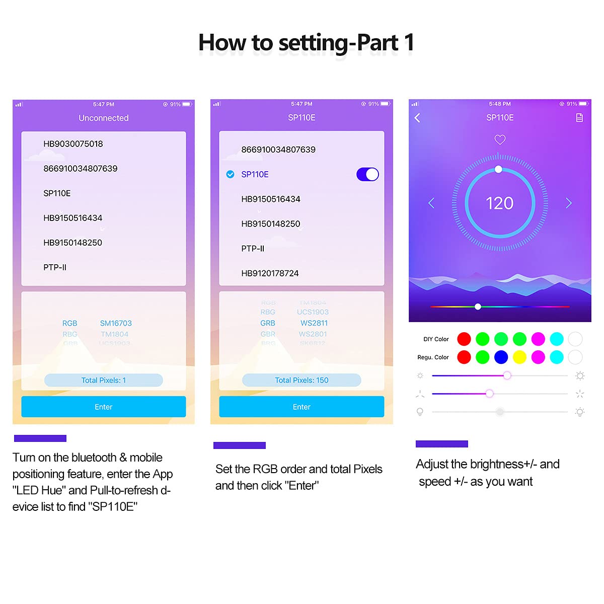 Ws2811 Controller, SP110e Addressable LED Bluetooth Ws2812b Controller 5V-24V, iOS/Android App Wireless Remote Control, Pixel Light Controller