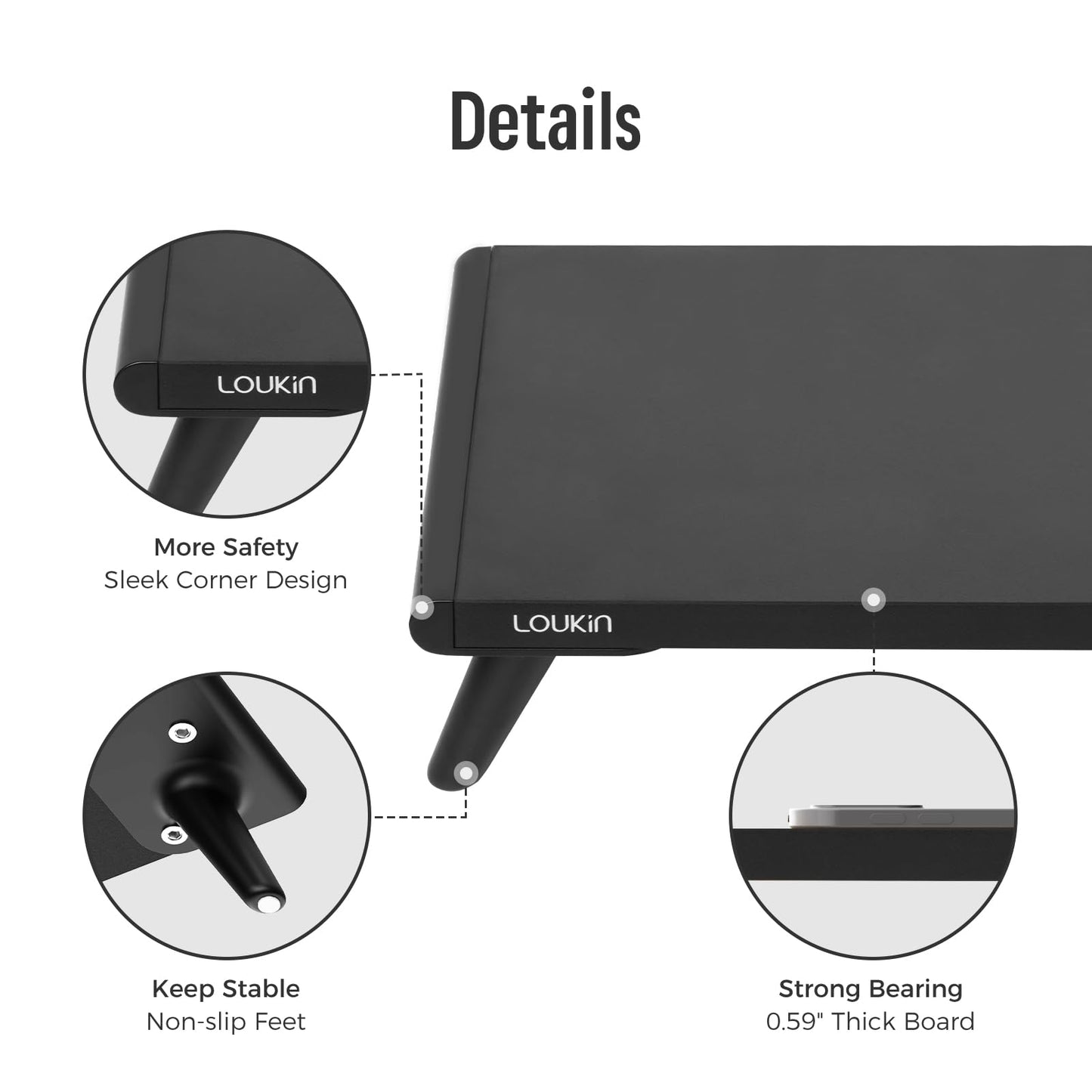 loukin Monitor Stand Riser for Desk, 22.4" x 8.3" Larger Computer Stand for Laptop, PC, Printer, Sturdy Desktop Computer Shelf with Non-Skid Rubber