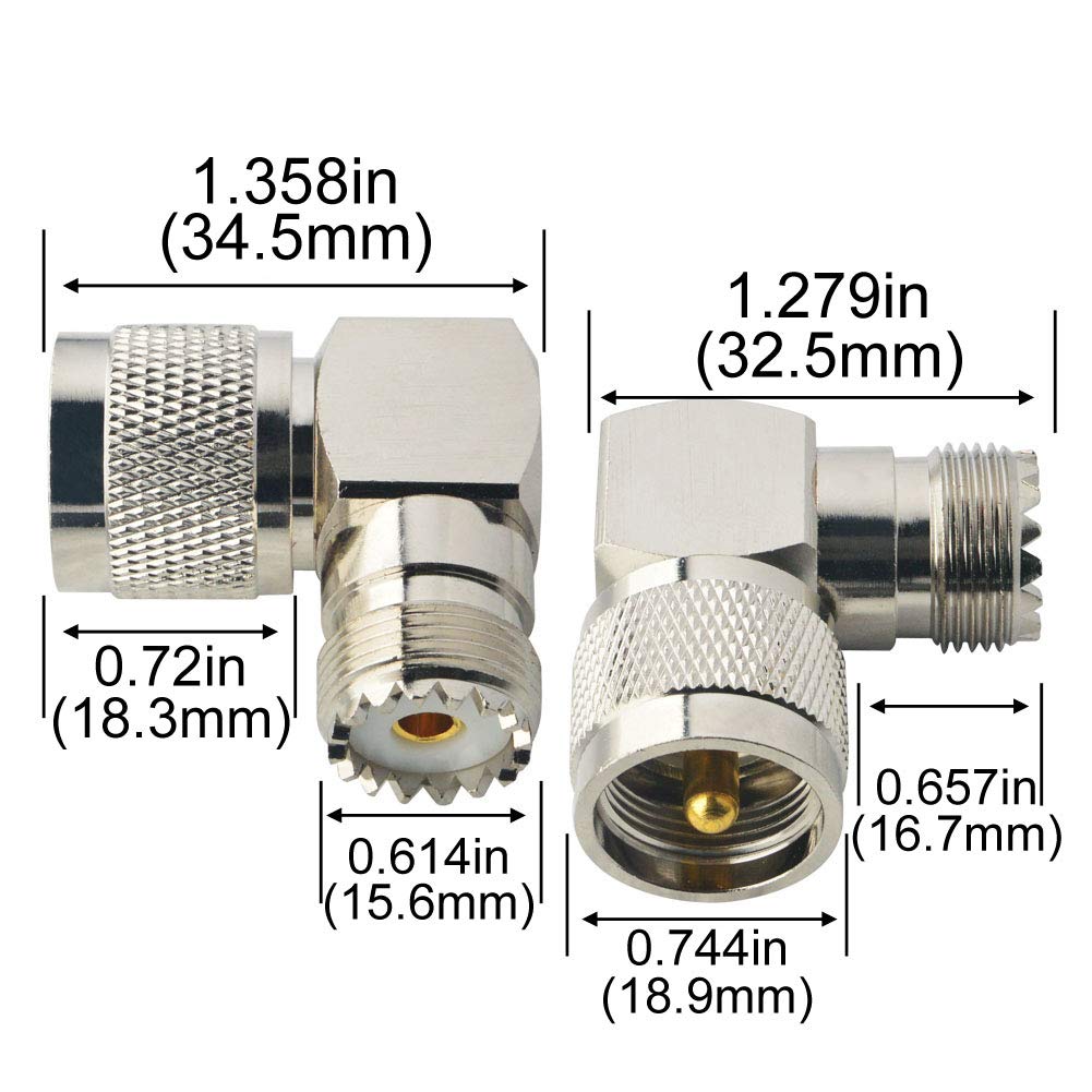 Boobrie UHF Connector Right Angle Coax Connector UHF Male Plug PL259 to UHF Female Jack SO239 90 Degree L Shape Low Loss Coax Cable Connector RF…