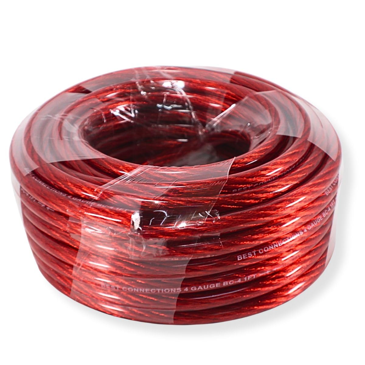 50Ft Pre Cut 0 Ga Black and Red CCA Power/Ground Wire Coil for Car Audio Systems (Red)