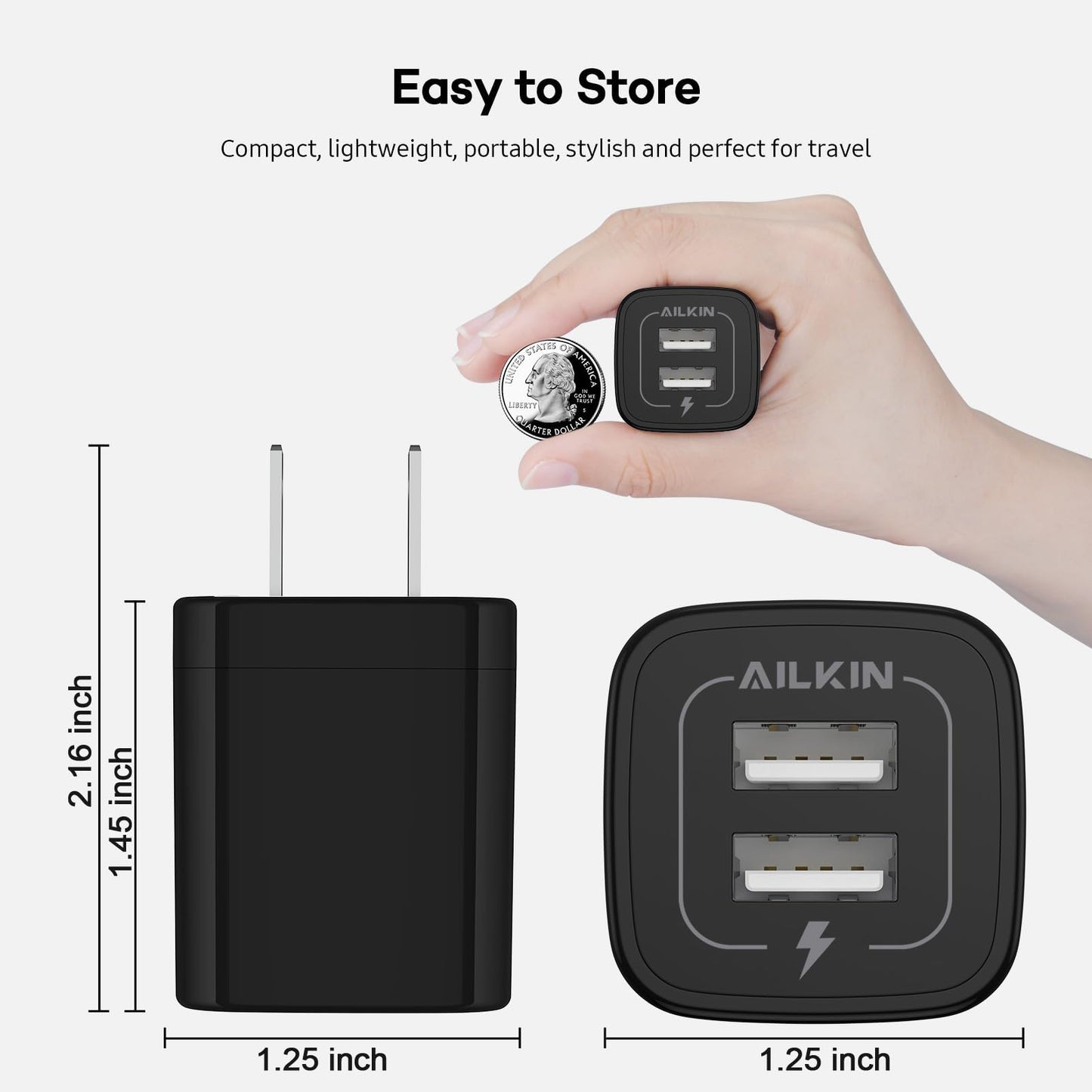 AILKIN USB MultiPort Charging Block, Wall Plug Station, Travel Charger Cube
