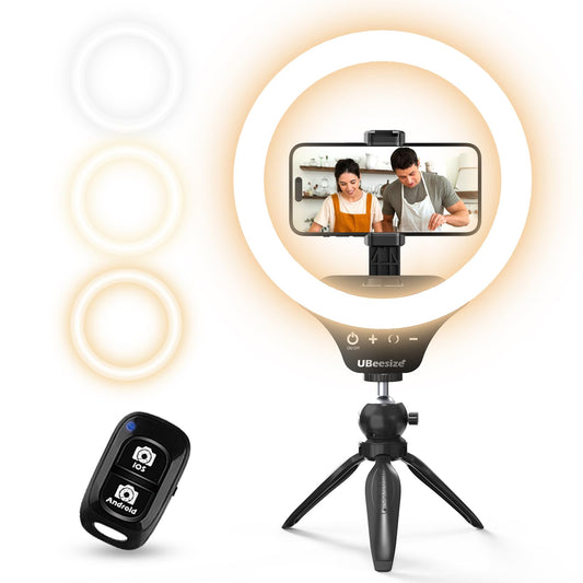 UBeesize 10" Selfie Ring Light with Tripod Stand & Phone Holder, Dimmable LED Ring Light for Makeup, Live Streaming, YouTube, TikTok, Compatible