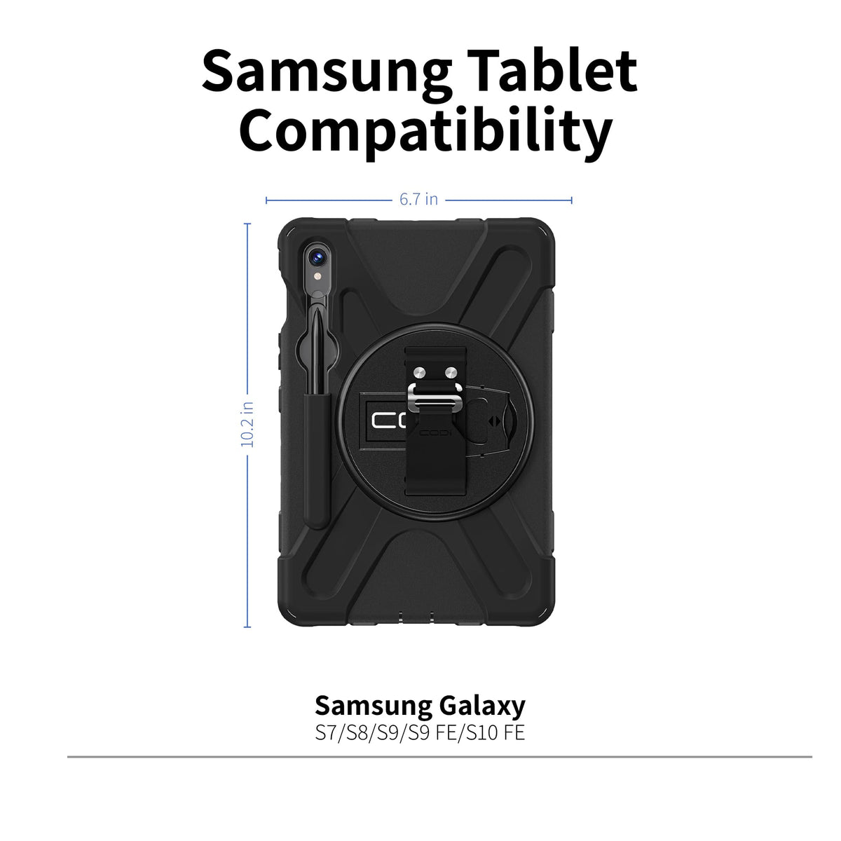 CODi Rugged Case for Samsung Galaxy Tab S7/S8/S9/S9 FE/S10 Lite/S10 FE 11" - Heavy-Duty Shockproof Cover with Kickstand, Hand Strap, and Shoulder