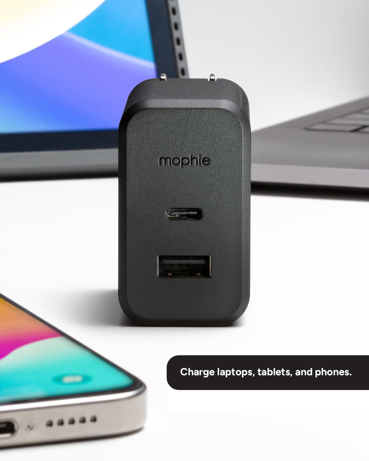 Mophie GaN 60W USB C Charger Block with USB A Port - Fast Wall Charger for iPhone, iPad, Google Pixel, Samsung Galaxy, MacBook Pro, Laptops, and More