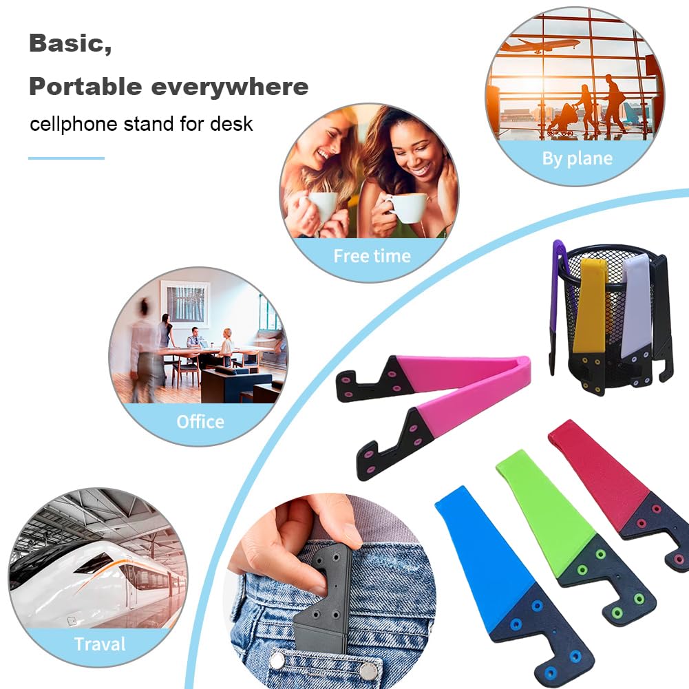 Kemoxan 8 Pack Portable Cell Phone Stand for Desk, Colourful Pocket Smartphone Kickstand, V Small Phone Travel Mount ?0.4" Slot Width? Compatible