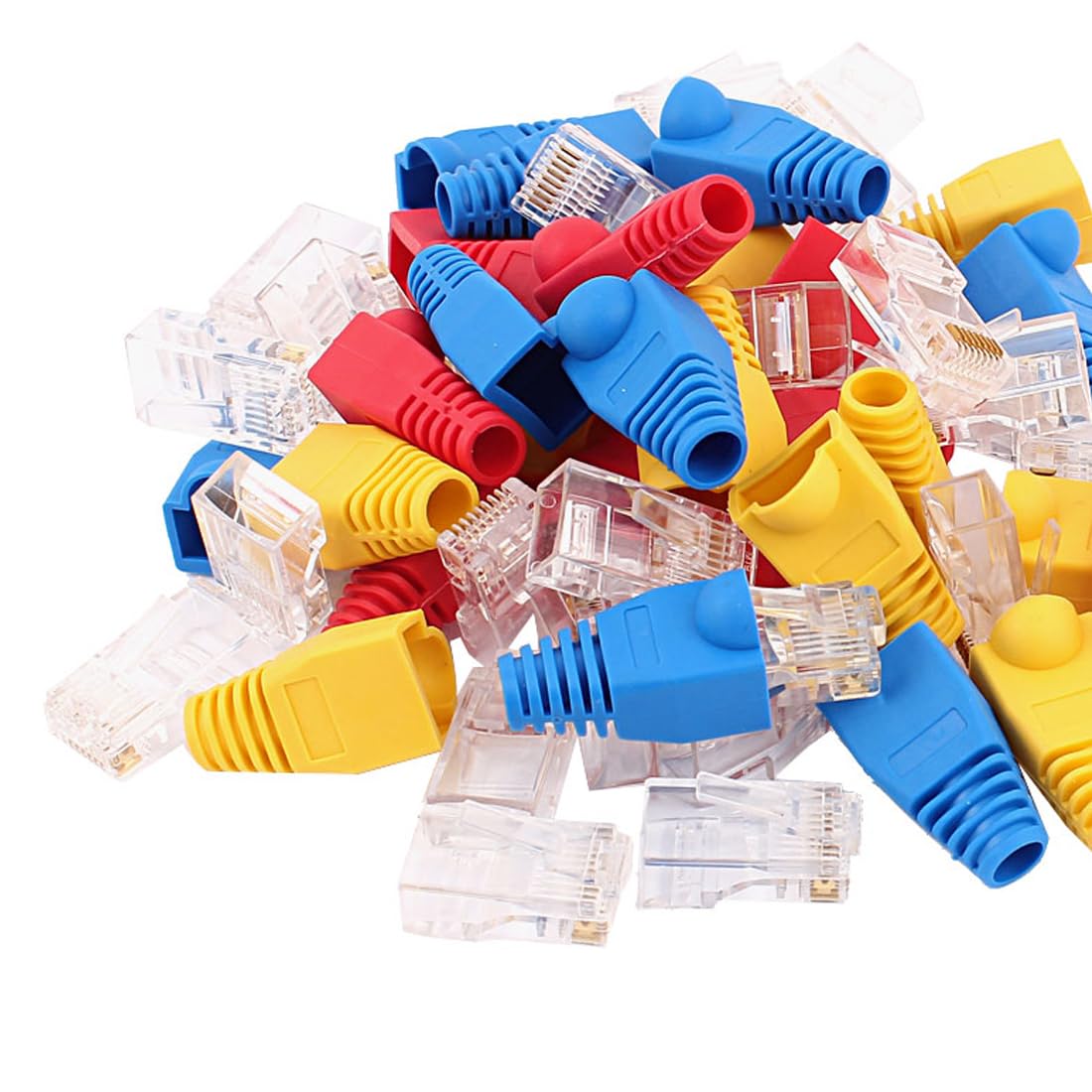 uxcell 30pcs 8P8C Cat6 Patch RJ45 Head Shielded Modular End Adapter w Boot Protector Blue Red Yellow