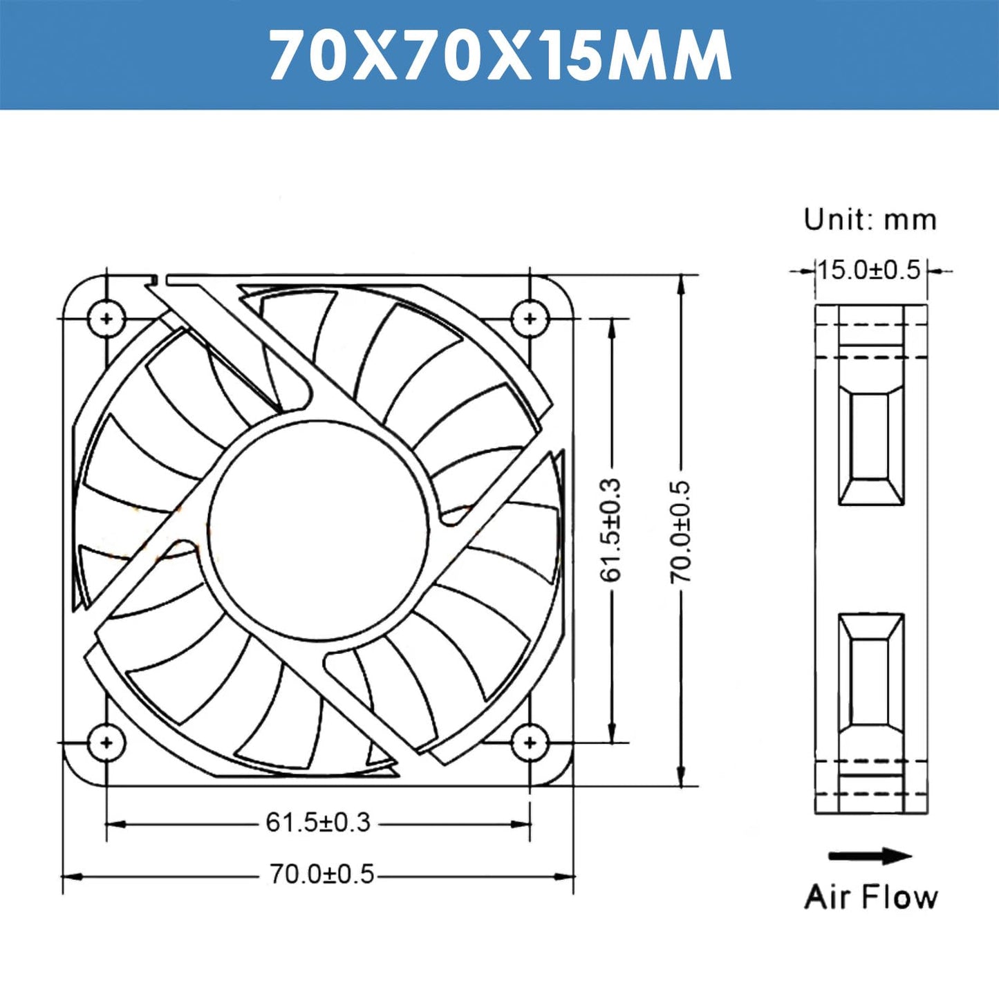 WINSINN DC 70mm Fan 24V 7015 Dual Ball Bearing Brushless Cooling 70x15mm 2PIN (Pack of 2Pcs)