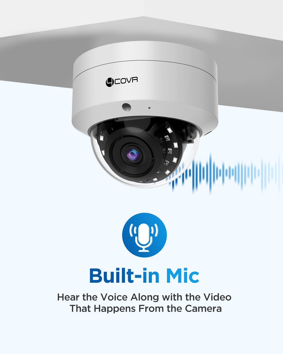 4COVR 5MP PoE Security Camera, Outdoor Vandal Wired Surveillance Dome IP Camera with Mic, IK10 Vandal-Proof IP67, Smart Human/Vehicle Detection, 100ft