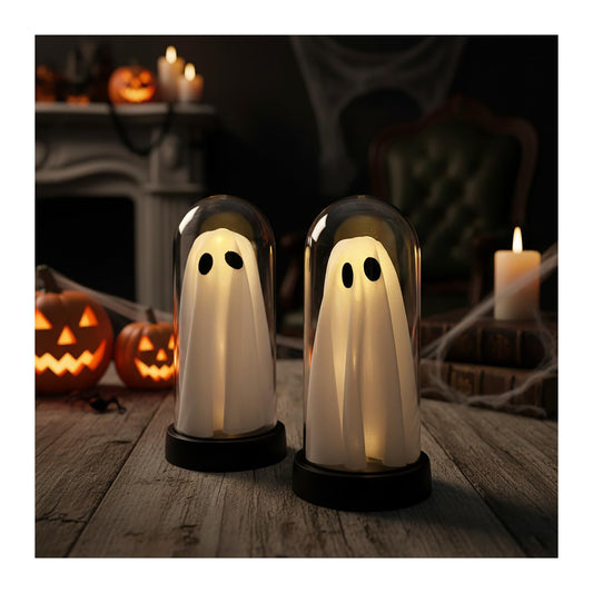 Jabcmier Halloween Decorations Indoor - 2 Pack Light Up Ghost Decor, Glowing Cute Ghost for Home, Tabletop, Mantel, Kitchen Party - Halloween Decor