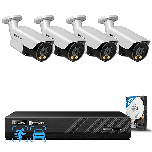 4COVR PoE Security Camera System 4K, 2 Way Audio Talk & Smart Color Night Vision, 4X 8MP Bullet PoE IP Camera IP67 Person Vehicle Detection, 8CH 4K