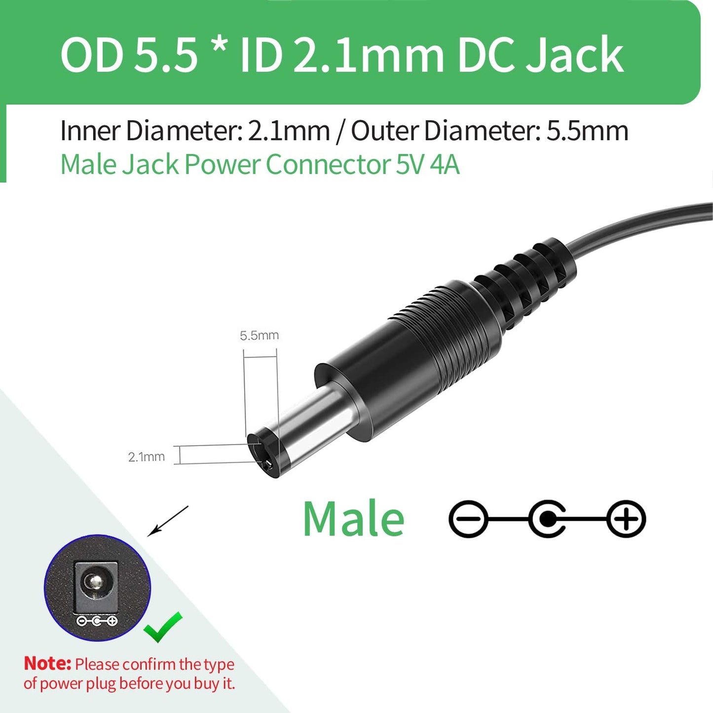 Security-01 AC to DC 5V 4A Power Supply Adapter, Plug 5.5mm x 2.1mm,UL Listed