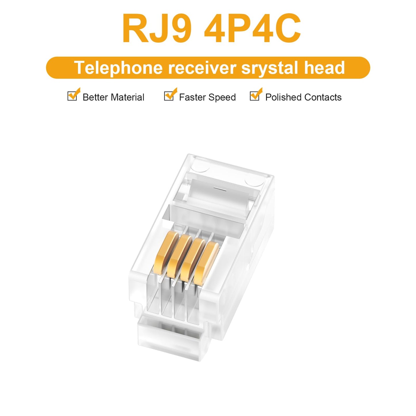 Uvital 100 Pack RJ9 4P4C 4P2C Plug, Standard Telephone Handset Modular Plugs Male Connectors Transparent Color Jack Crimp End Crimper