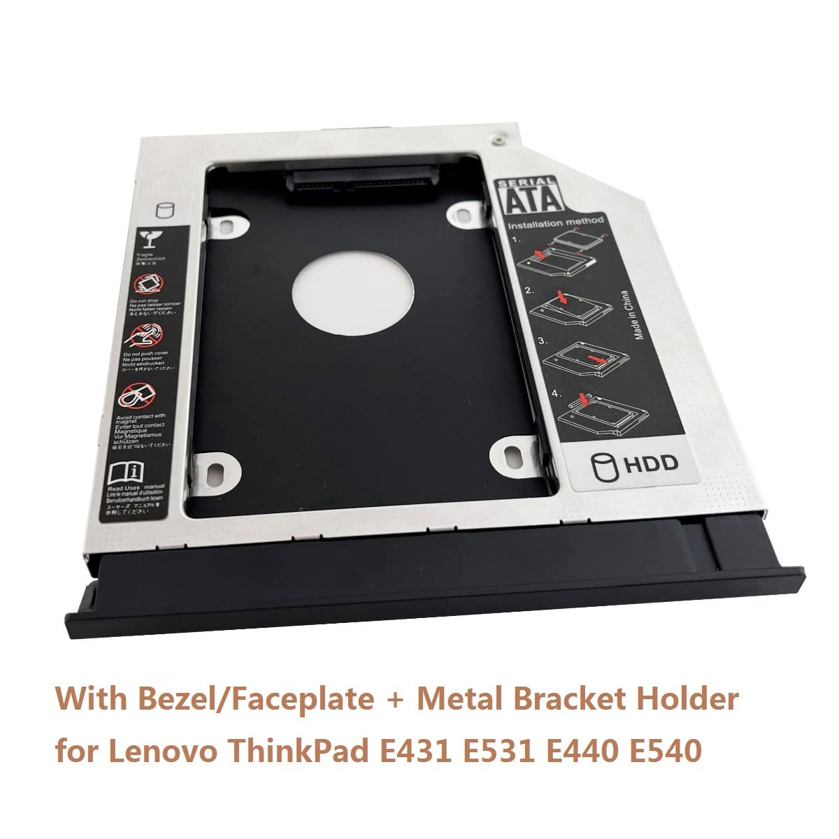 2nd HDD SSD Hard Drive Optical Bay Frame Caddy Tray for Lenovo ThinkPad E540 E531 with Bezel Front Cover Mounting Bracket