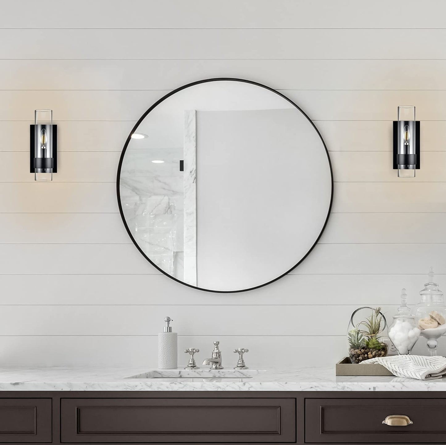 Linea di Liara Teramo Farmhouse Matte Black Wall Lighting Modern Bathroom Wall Lights for Hallway and Bedroom Wall Sconce Lighting Fixture - Clear