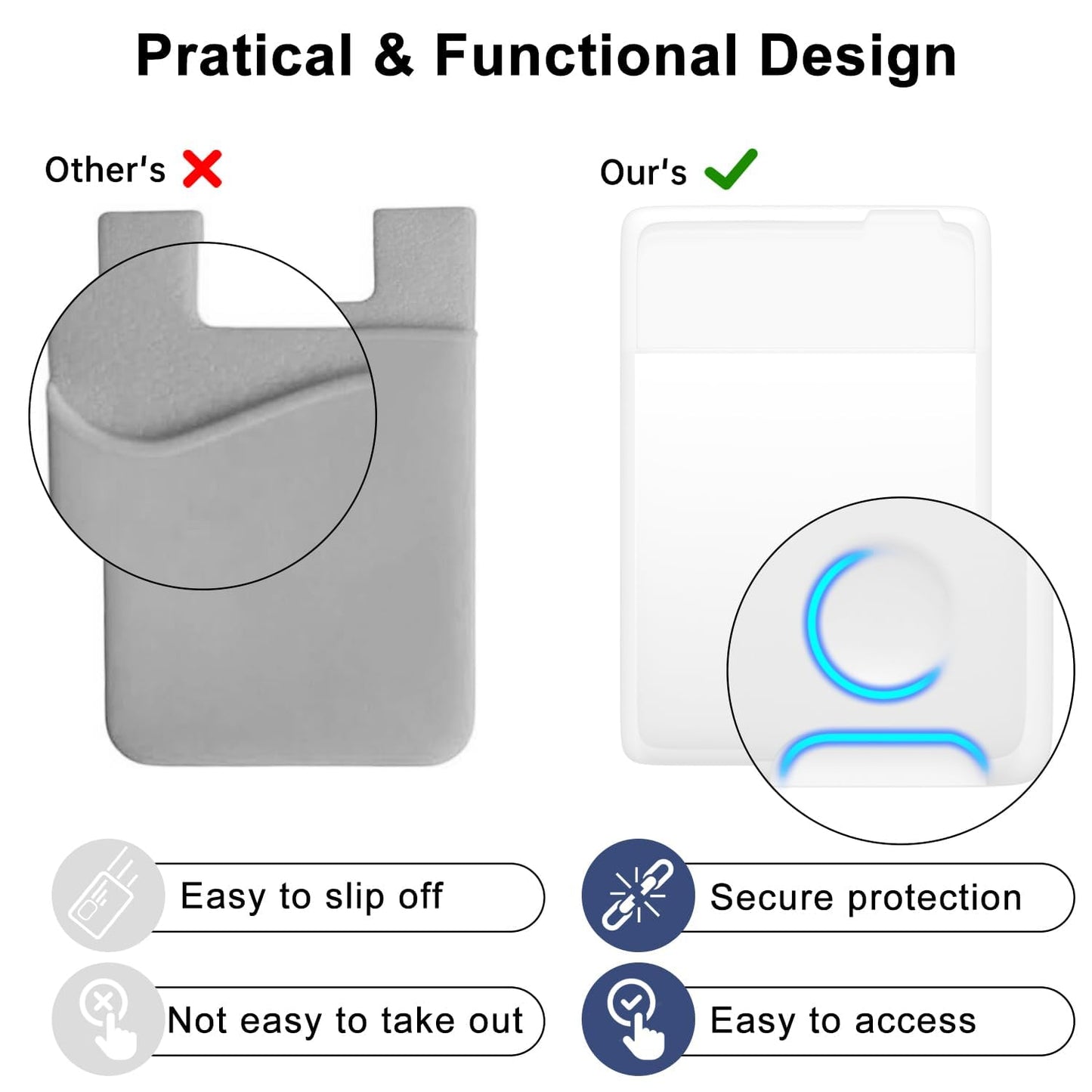 oakxco Phone Wallet Stick On, Secure Phone Card Holder Silicone, Adhesive Pocket Sleeve ID Credit Card, Slim Thin Card Case for Men Women Cute