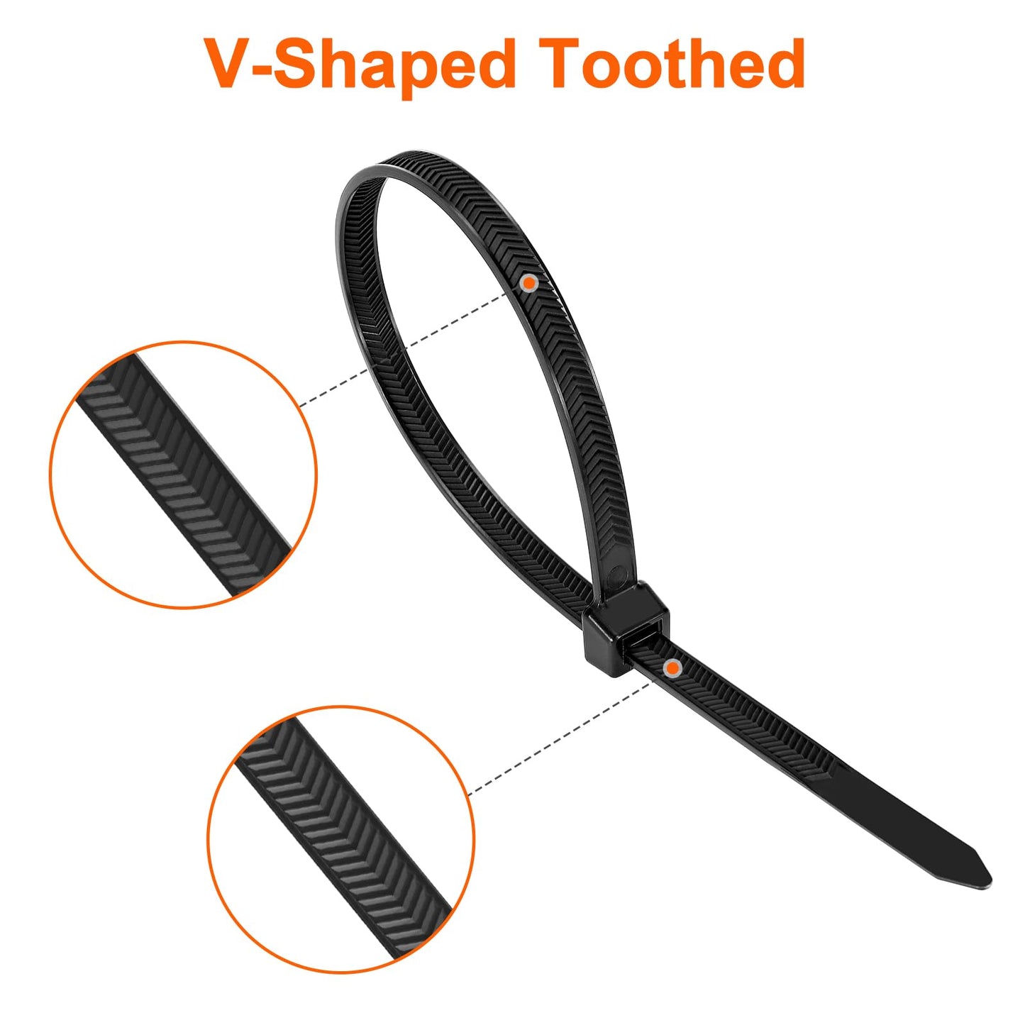 Zip Ties Heavy Duty 12 inch?V-Shaped Toothed Double Sided With 200 LBS Tensile Strength Cable Ties ?Extra Large Wire Ties Adjustable Nylon Tie Wraps