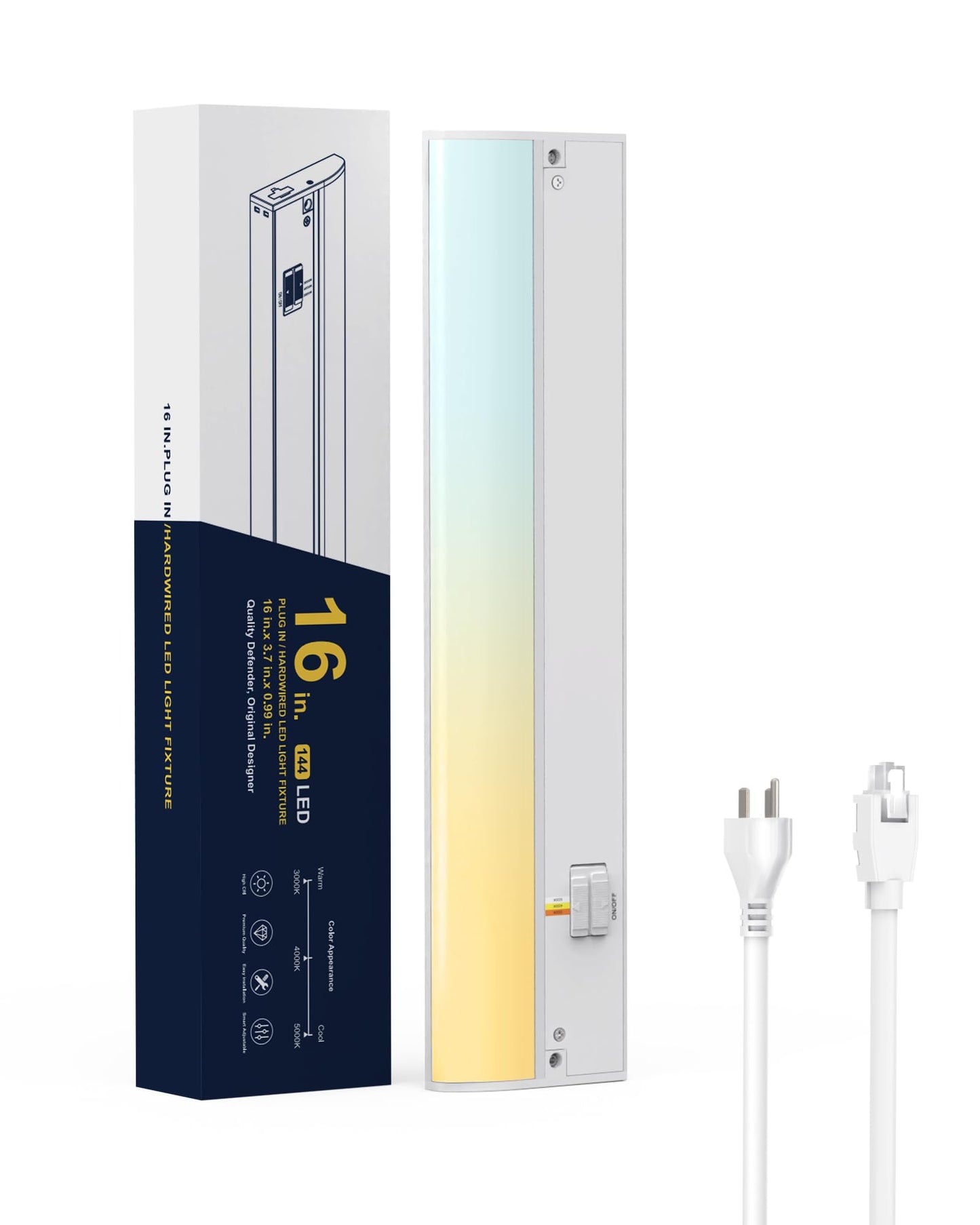 TheDeco 16" LED Under Cabinet Lighting, Plug-in or Hardwired Dual Installation, 3CCT Selectable 3000K/4000K/5000K, Dimmable 110V Kitchen Lights Under