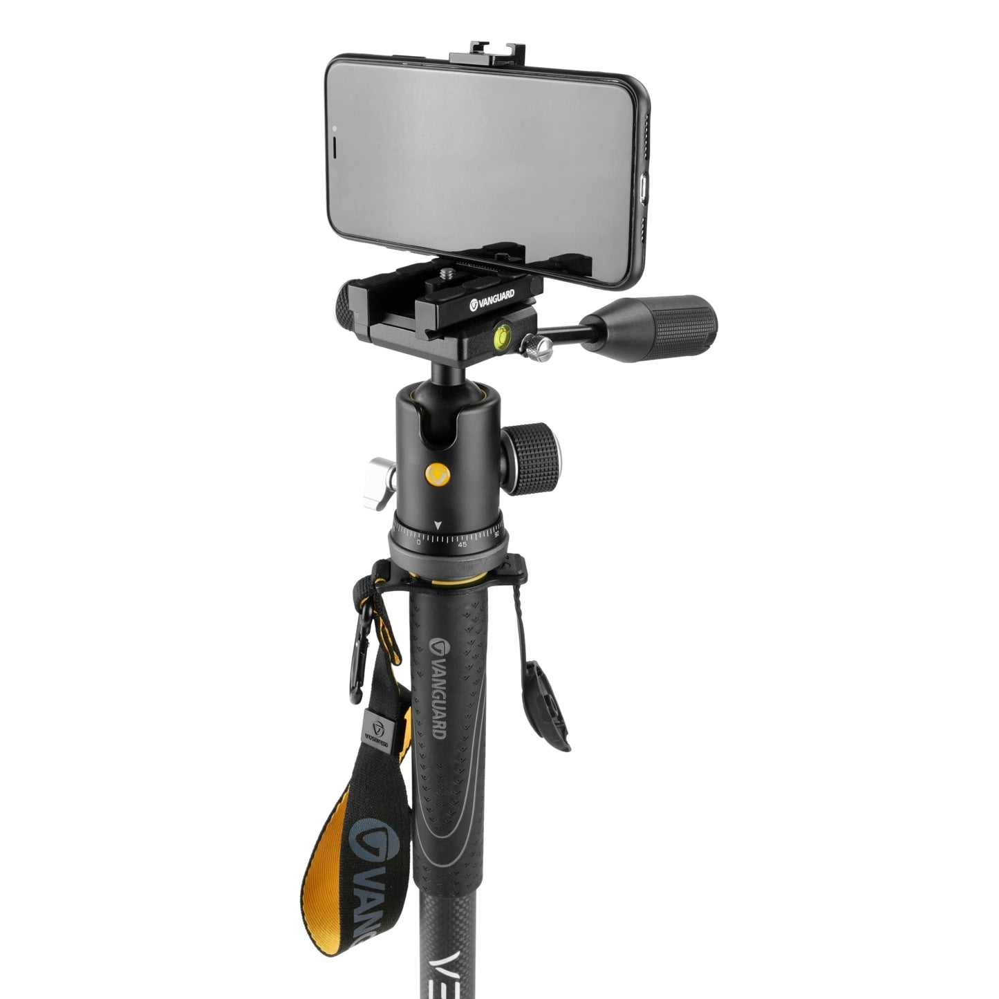 Vanguard VEO2SCM-264TBP120T Carbon Fiber Monopod with Tri-Stand Feet and VEO BP-120T Ball Head with Built-in Smartphone Holder Dark Grey