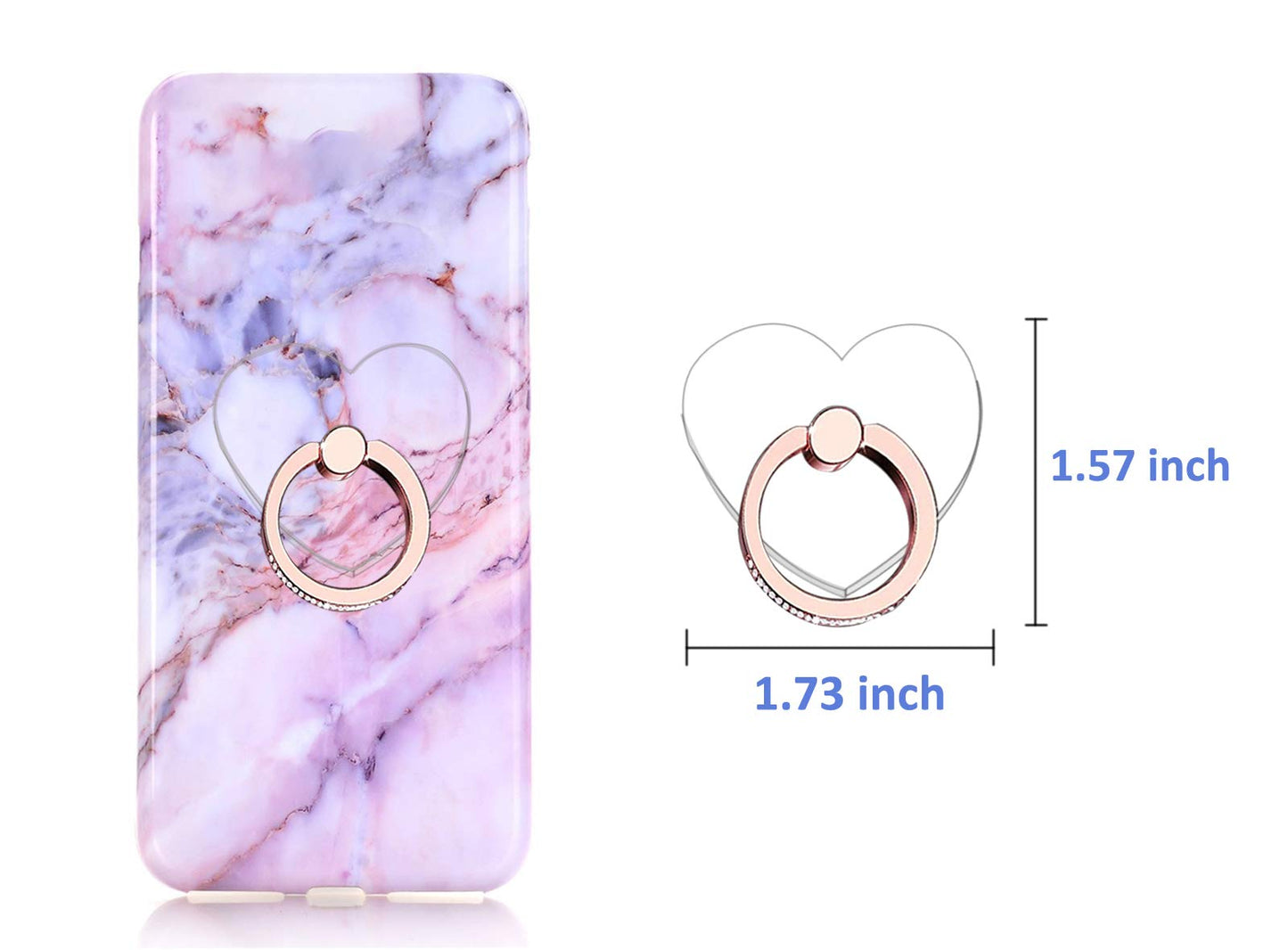 Transparent Heart Cell Phone Ring Holder Kickstand,Bling Bling Sparkle Diamond Clear Heart Cell Phone Finger Ring Grip Stand(Silver/Rose Gold)