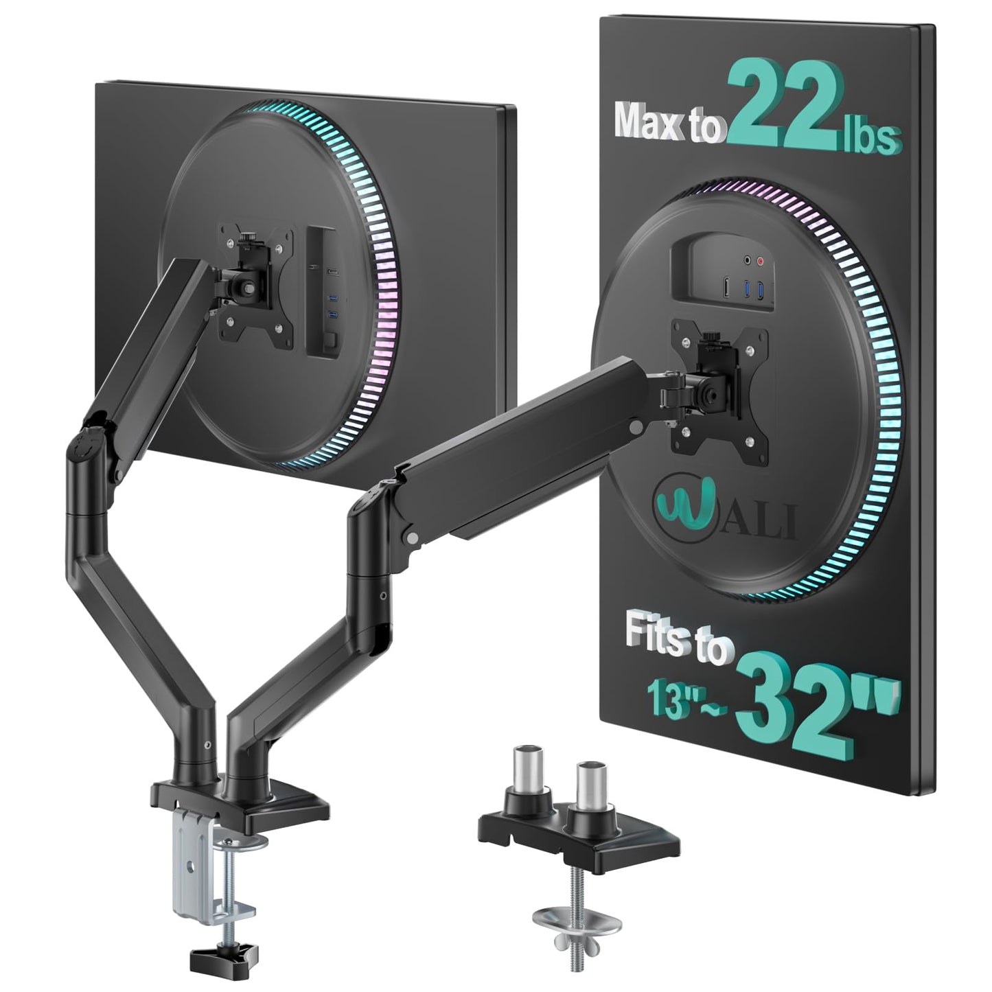 WALI Dual Monitor Stand for 13-32 inch Computer Screens, Dual Monitor Arms for 2 Monitors Holds up to 22 lbs, Height Adjustable Dual Monitors Mount