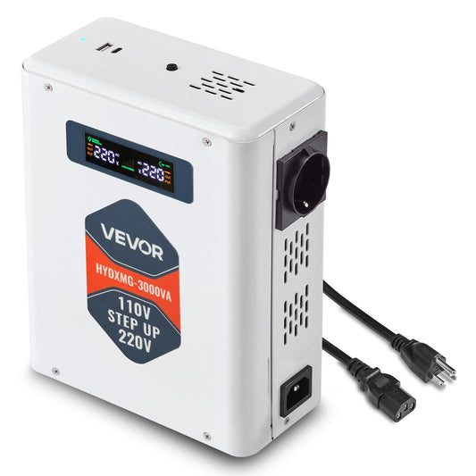 VEVOR Step Up Voltage Converter, 3000VA, Heavy Duty Voltage Power Converter, 110V to 220V Power Transformer, with 2 EU Outlets, USB Output, LCD…