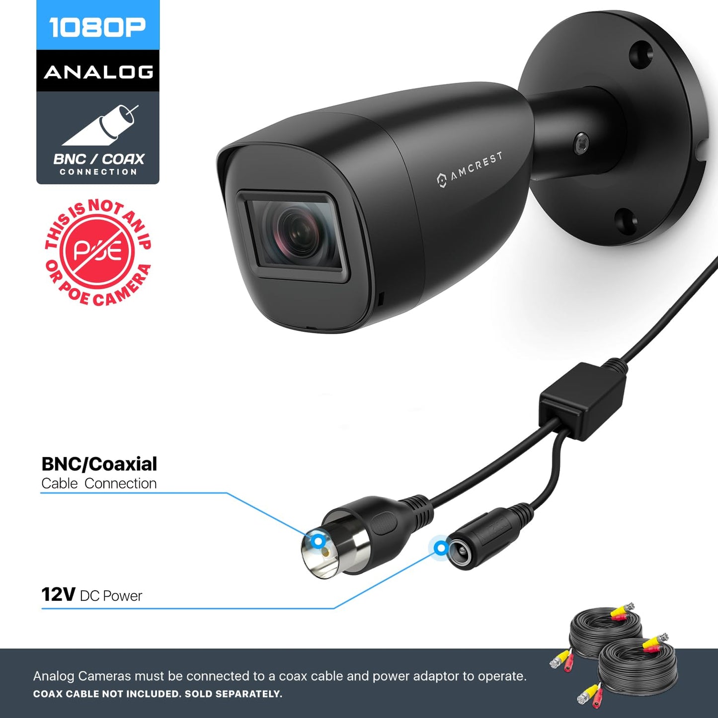 Amcrest Full HD 1080P 1920TVL Bullet Outdoor Security Camera (Quadbrid 4in1 HD-CVI/TVI/AHD/Analog), 2MP 1920x1080, 98ft Night Vision, 2.8mm Lens, 129°