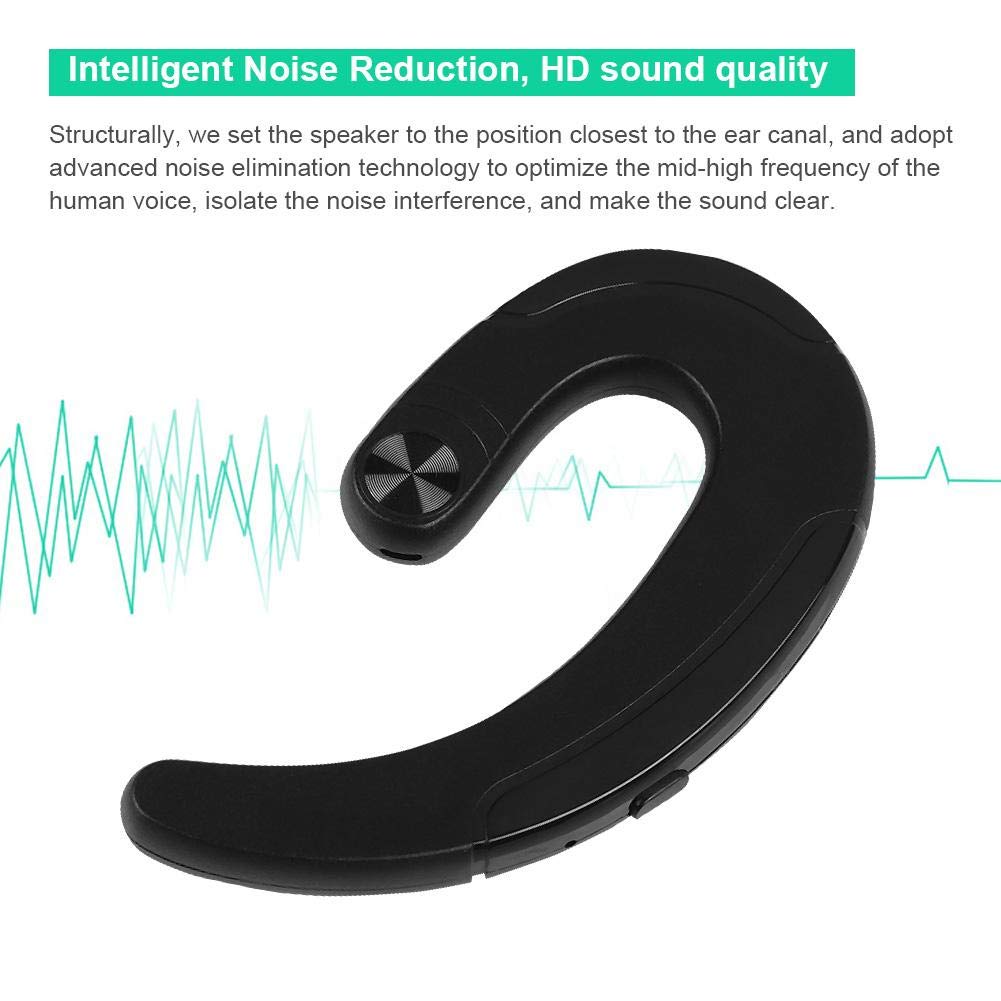 Bluetooth Headset Ear-Hook Earphone Stereo Noise Reduction HD Sound Bluetooth Headphones with Microphone(Black)