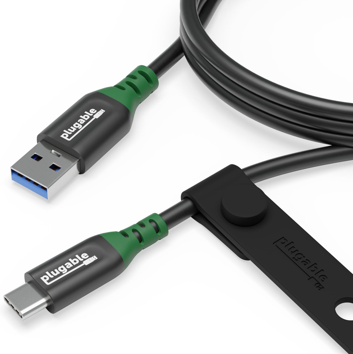 Plugable USB C to USB A Cable with Desk Management Strap, 3.3 Ft, Supports 10Gbps Data Transfer, 3A (15W) Charging, USB 3.2 Gen 2, Compatible