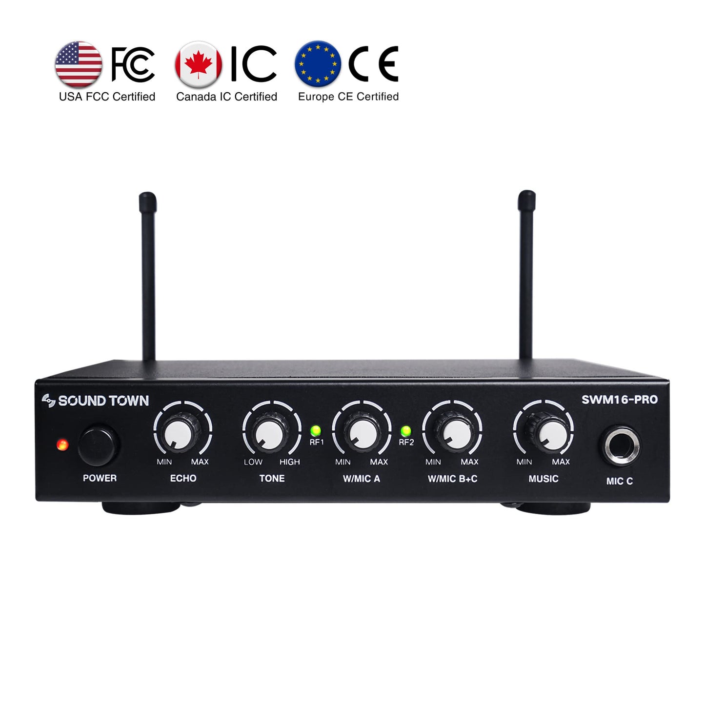Sound Town 16 Channels Wireless Microphone Karaoke Mixer System with Optical (Toslink), AUX and 2 Handheld Microphones - Supports Smart TV, Home