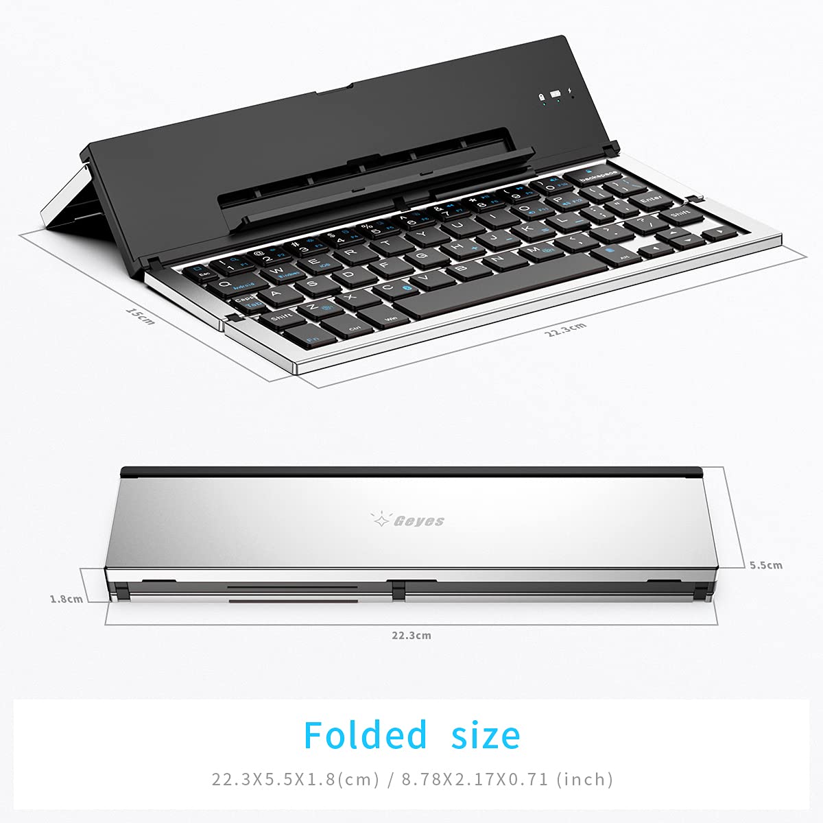 Geyes Bluetooth Keyboard Foldable, Portable Folding Wireless Keyboard with Portable Pocket Size, Aluminum Alloy Housing for iPhone,iPad