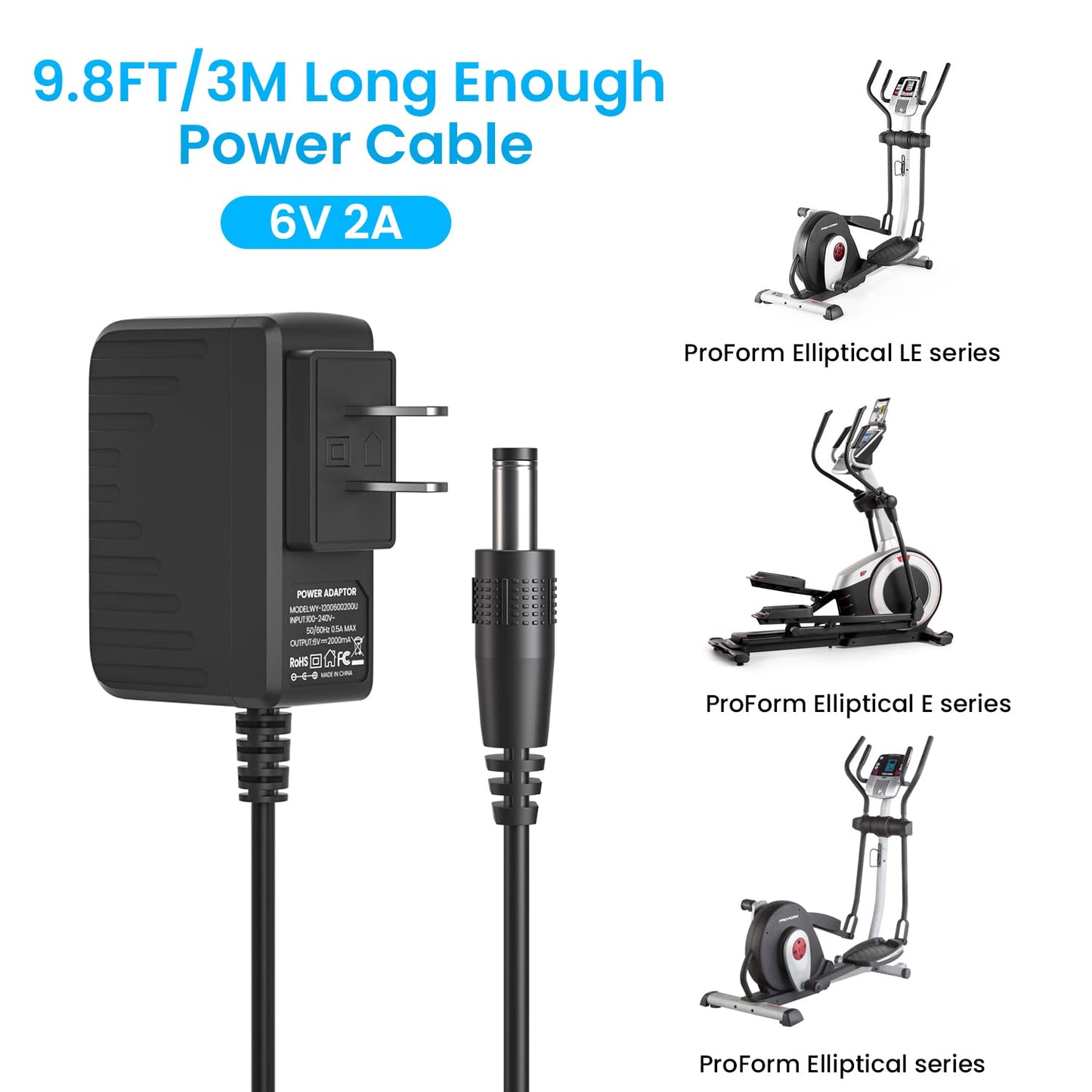 NFGEKT 6V 2A Power Supply Adapter for ProForm Elliptical Smart Strider 480 490 500 600 LE, 390 395 475 510 E, 510EX, 400 700 Cardio Cross Trainer…