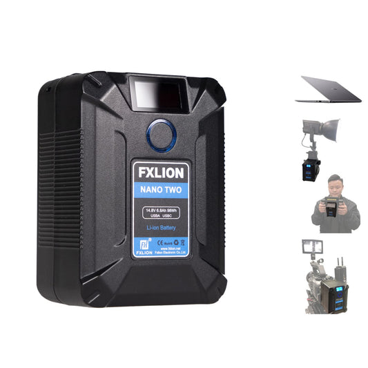 SONGING FXLION Nano Two 98WH Tiny V-Mount/V-Lock Battery with Type-C, D-tap, USB A, Micro USB for Cameras, Camcorders,Large LED Lights, Monitors
