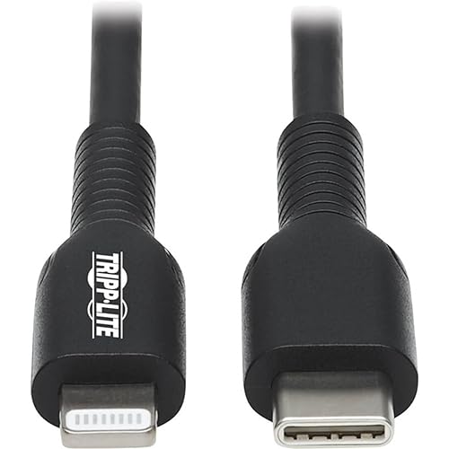 Tripp Lite USB-C to Lightning Sync/Charge Cable (M/M), MFi Certified, Black, 9.8 ft. (M102-03M-BK)